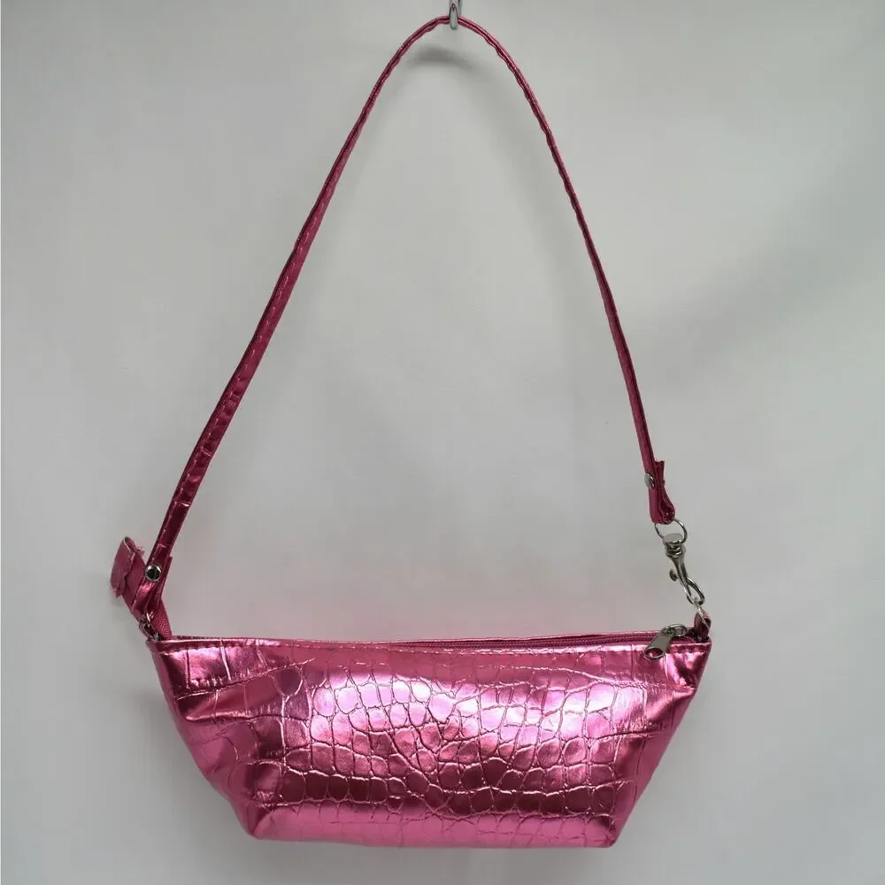 Y2K Caboodles Pink Metallic Alligator Embossed Mini Make Up Bag Barbie Coquette